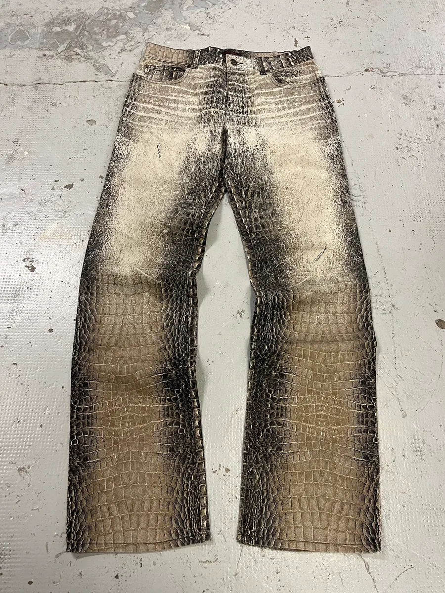 2000s Roberto Cavalli Crocodile Grey & Beige Jeans