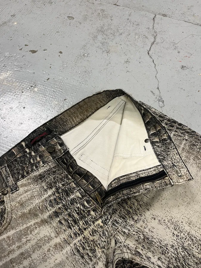 2000s Roberto Cavalli Crocodile Grey & Beige Jeans - Image 11