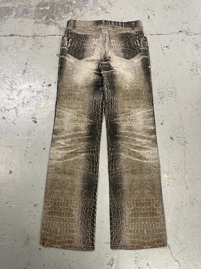 2000s Roberto Cavalli Crocodile Grey & Beige Jeans - Image 9