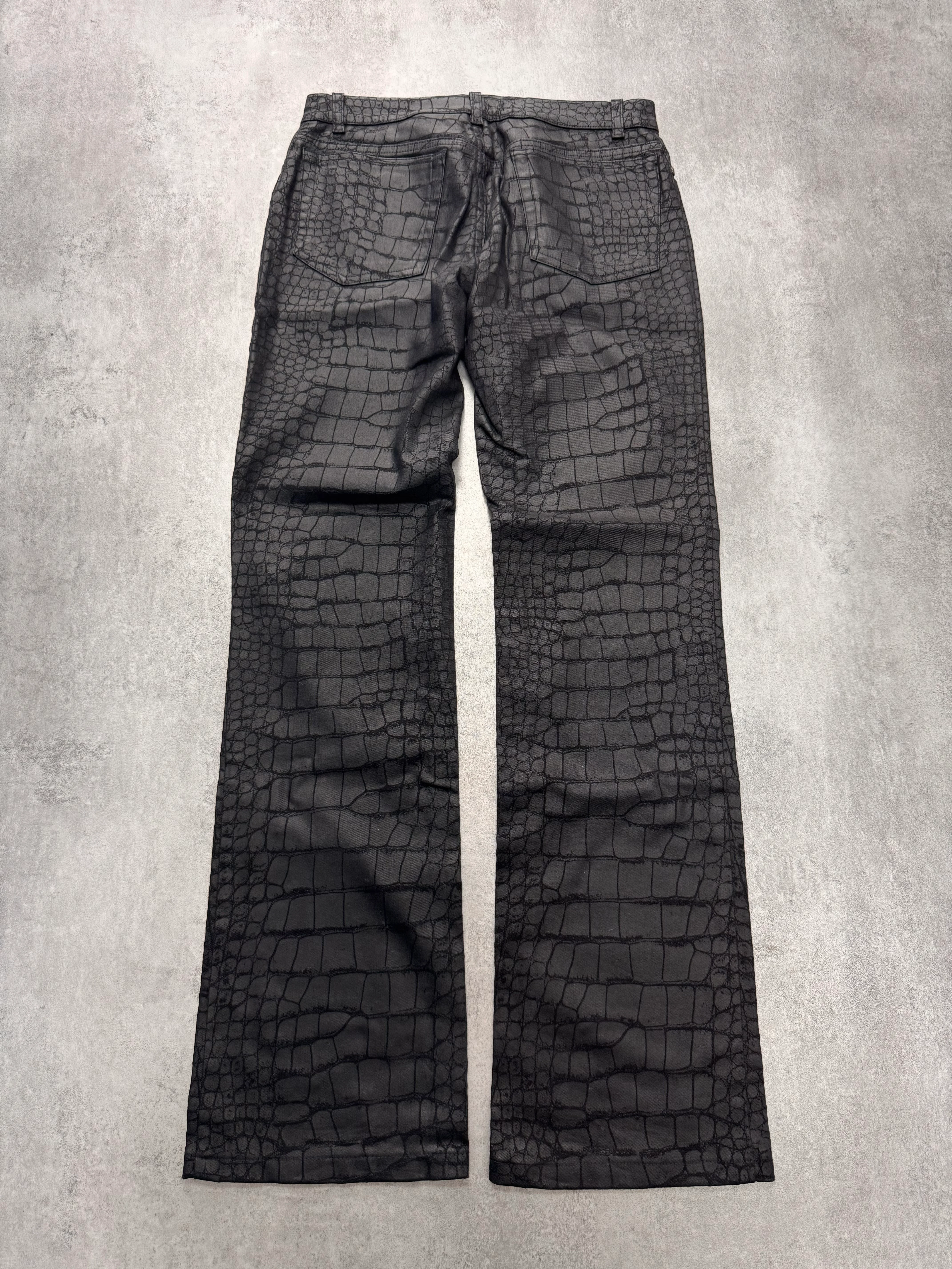 2000s Roberto Cavalli Crocodile Skin Effect Obscur Black Pants - Image 3