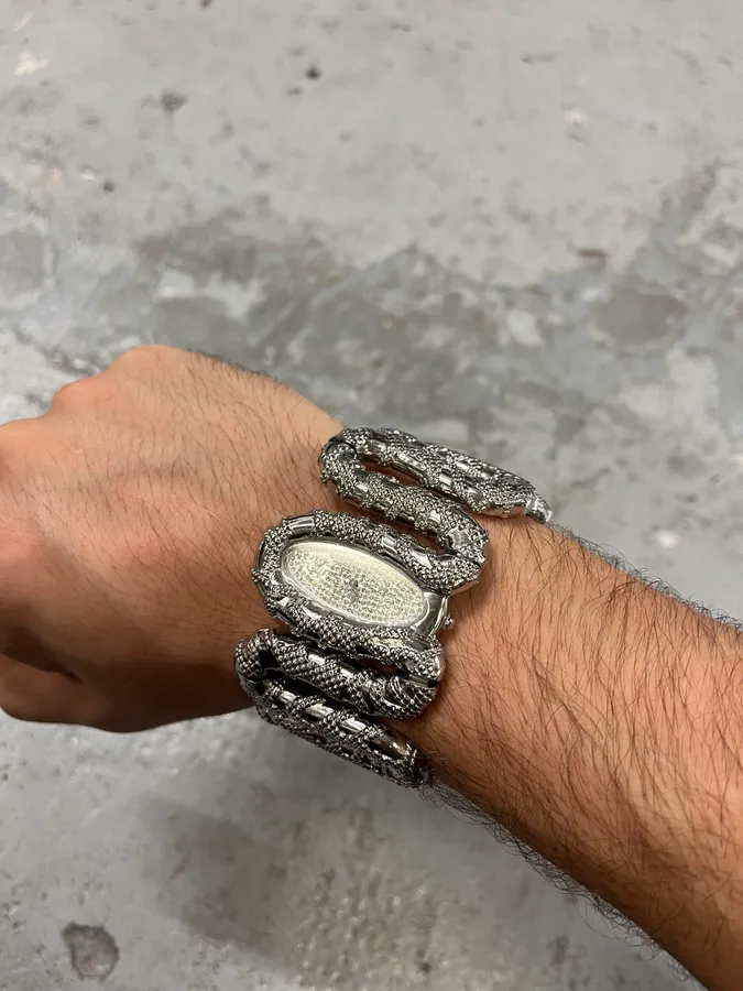 2000s Roberto Cavalli Crystal Snake Bracelet Watch - Image 3