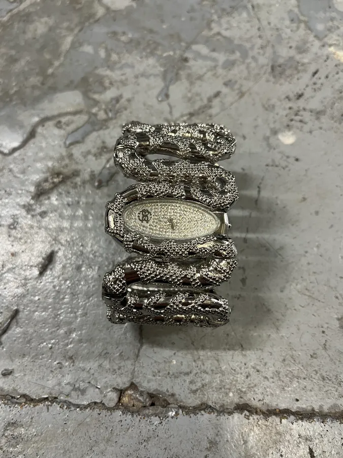 2000s Roberto Cavalli Crystal Snake Bracelet Watch - Image 5