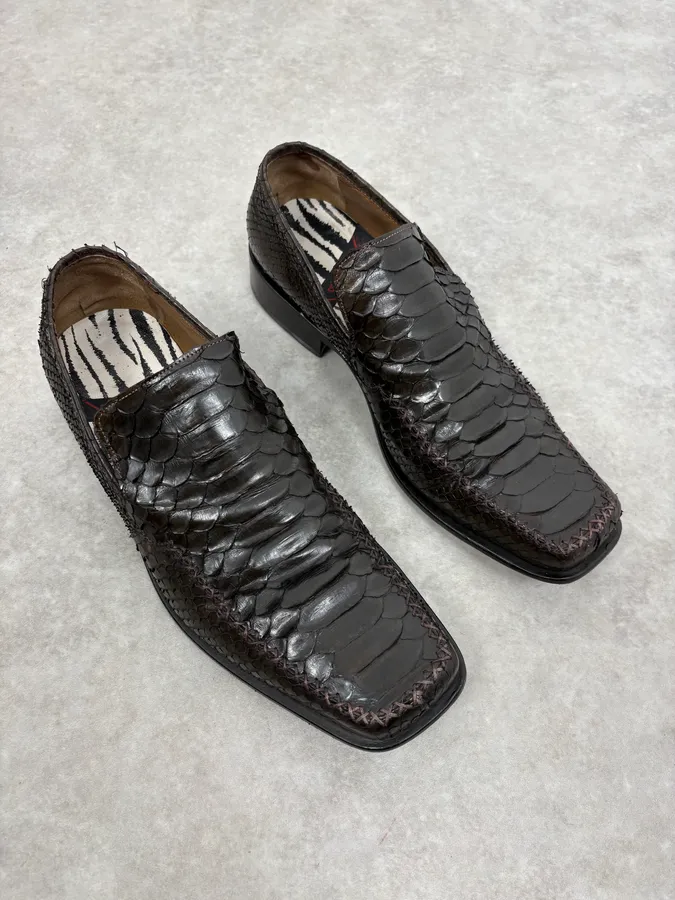 2000s Roberto Cavalli Dark Brown Python Leather Mules - Image 4
