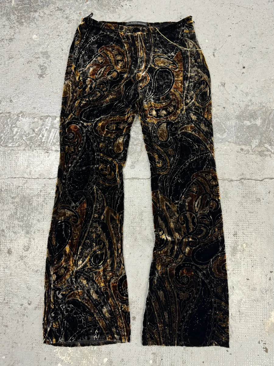 2000s Roberto Cavalli Dark Orange Velvet Trousers Pants