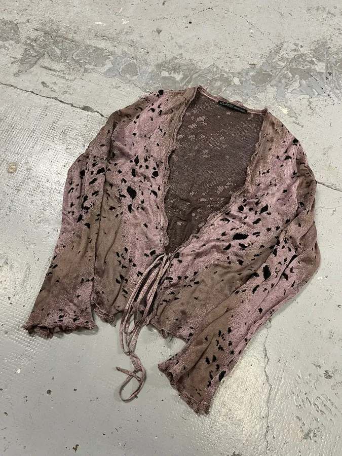 2000s Roberto Cavalli Destroyed Effect Grey Purple Cardigan - Image 4