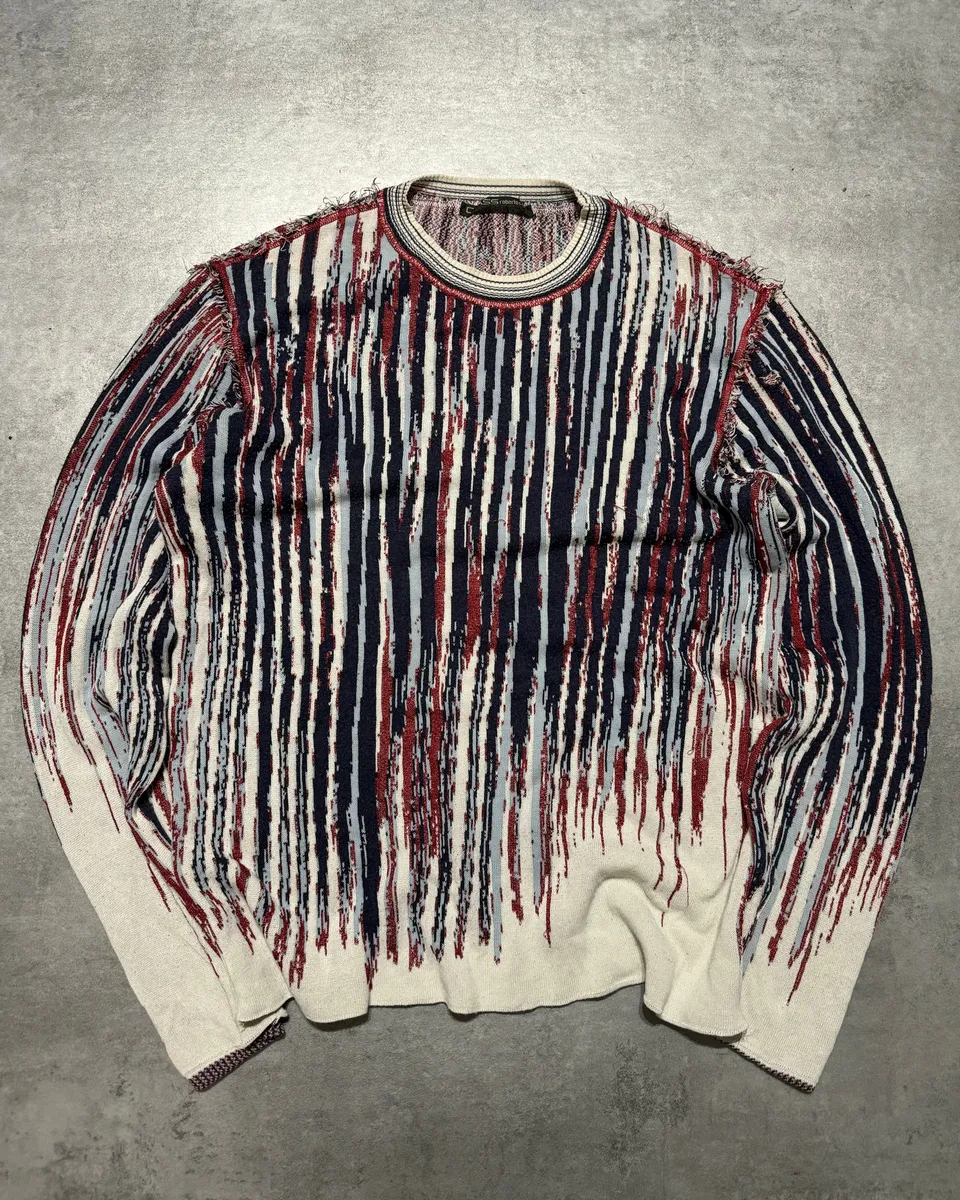 2000s Roberto Cavalli Destructured Blue & Red Distressed Sweater