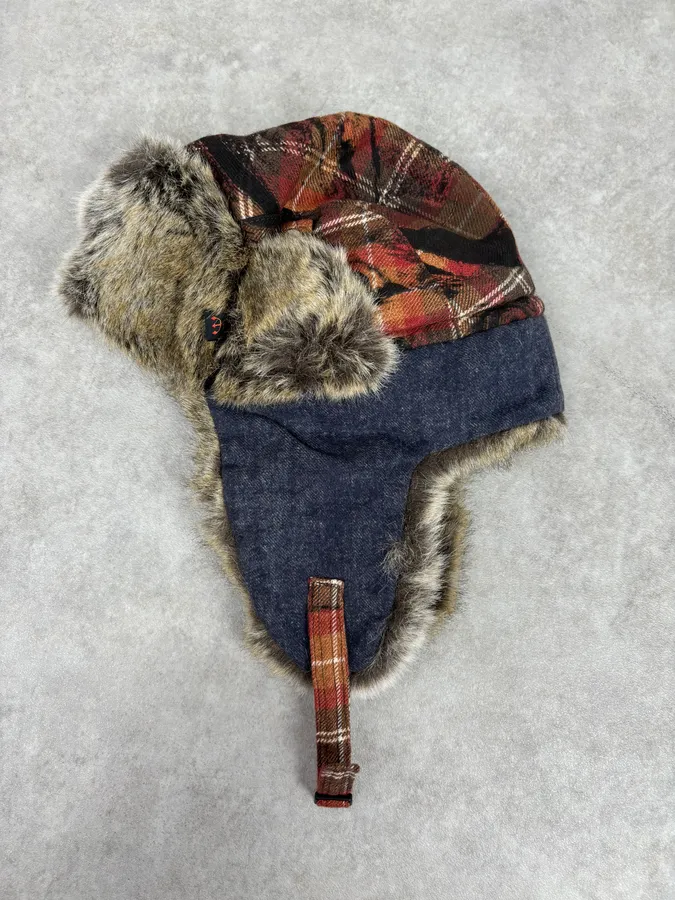 2000s Roberto Cavalli Devil Tartan Chapka Hat
