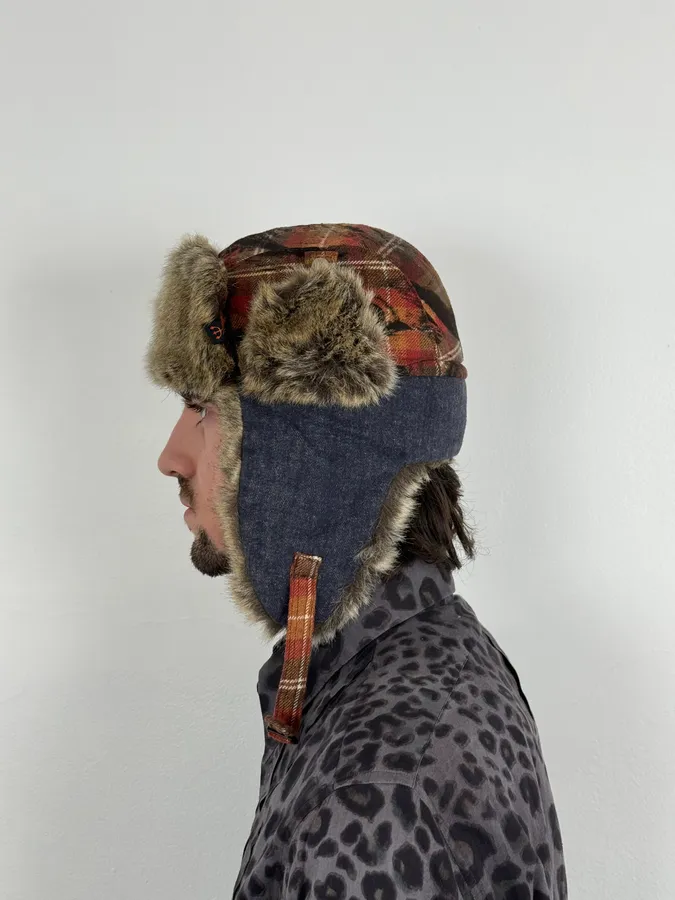 2000s Roberto Cavalli Devil Tartan Chapka Hat - Image 2