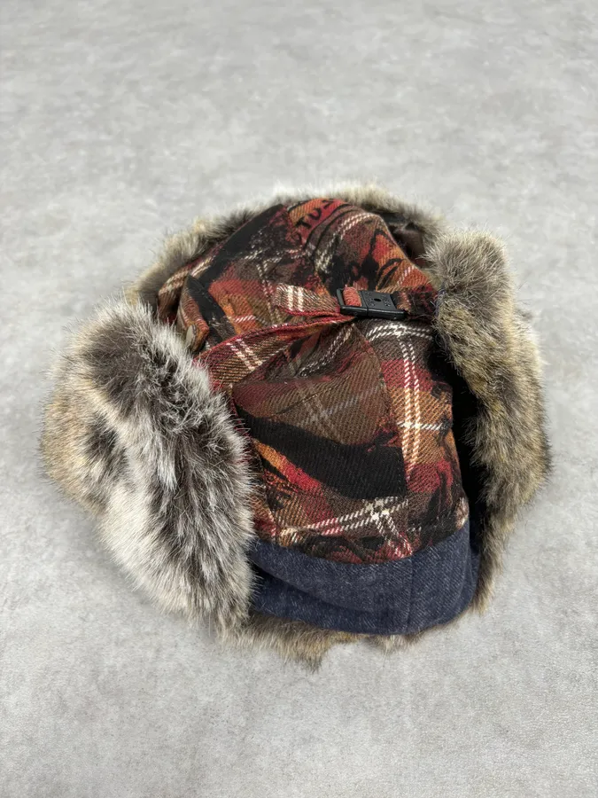 2000s Roberto Cavalli Devil Tartan Chapka Hat - Image 5