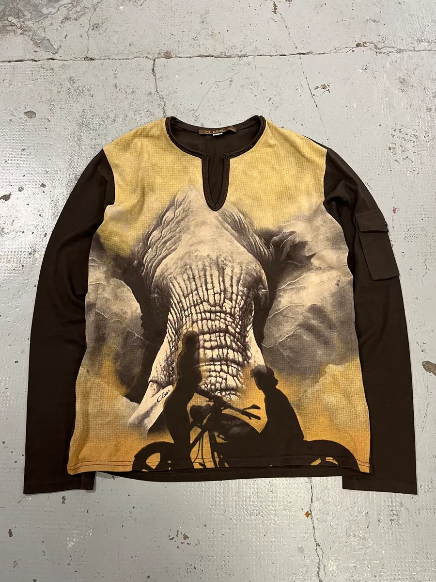 2000s Roberto Cavalli Elephant Beige & Brown Tunisian Longsleeve - Image 4