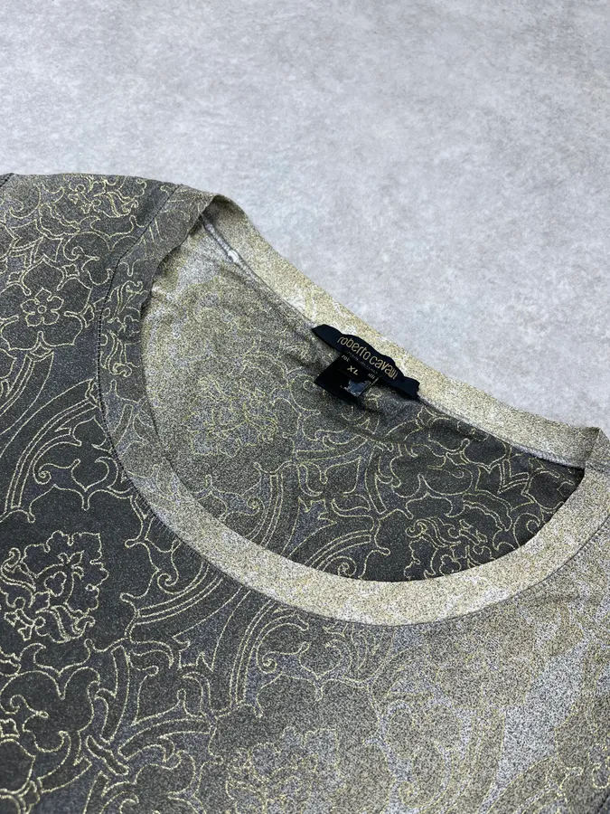 2000s Roberto Cavalli Flower Mosaic Grey Longsleeve - Image 4