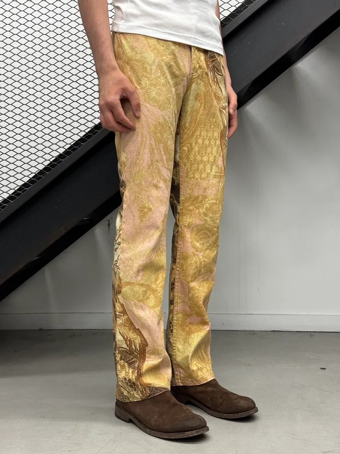 2000s Roberto Cavalli Flowered Pattern Gold & Pink Pants - Image 2