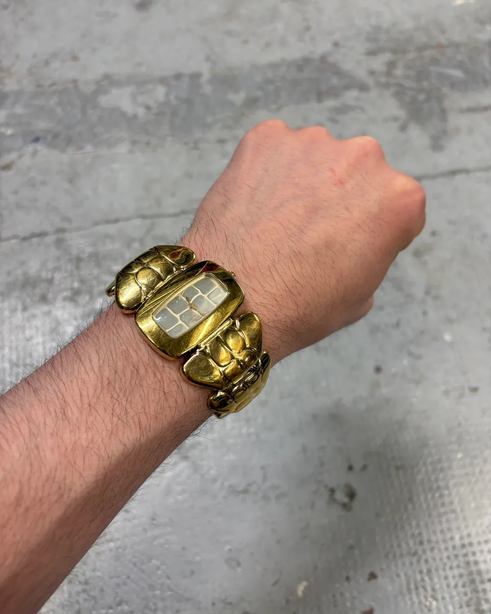 2000s Roberto Cavalli Gold Chunky Link Snake Watch