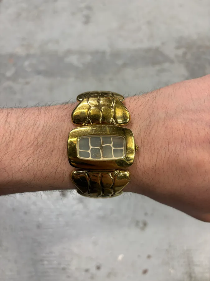 2000s Roberto Cavalli Gold Chunky Link Snake Watch - Image 3