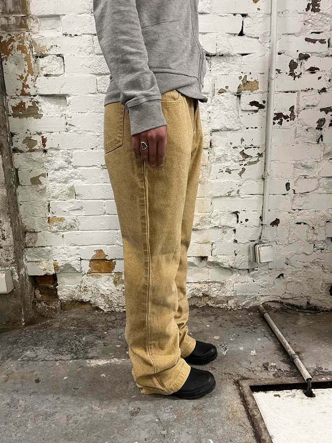 2000s Roberto Cavalli Gold Glitter Gradient Wide Leg Pants - Image 3