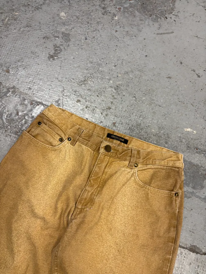 2000s Roberto Cavalli Gold Glitter Gradient Wide Leg Pants - Image 5
