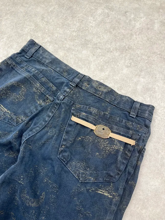 2000s Roberto Cavalli Gold Mosaic Navy Denim Jeans - Image 9