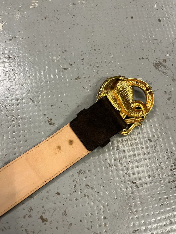 2000s Roberto Cavalli Golden Cobra Brown Leather Belt - Image 9