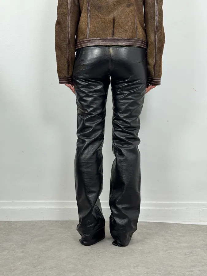2000s Roberto Cavalli Golden Flowers Black Leather Pants - Image 5