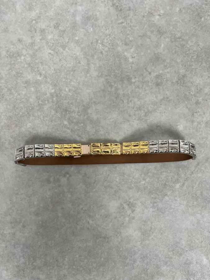 2000s Roberto Cavalli Golden & Silver Crocodile Skin Effect Leather Belt - Image 3