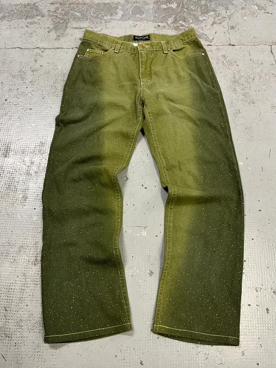 2000s Roberto Cavalli Gradient Green Glitter Pants