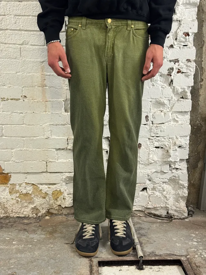 2000s Roberto Cavalli Gradient Green Glitter Pants - Image 3