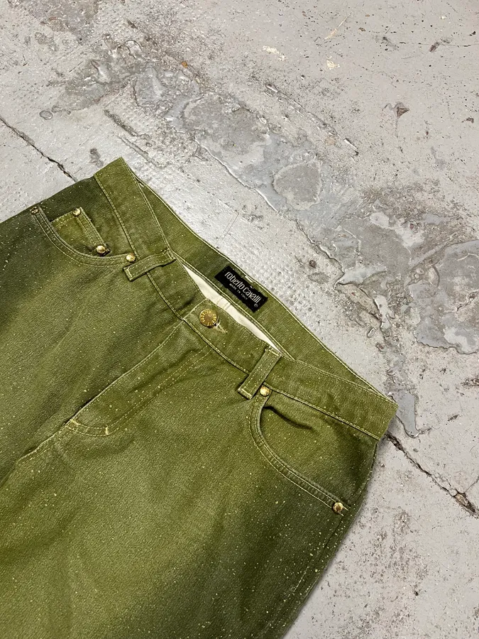 2000s Roberto Cavalli Gradient Green Glitter Pants - Image 6