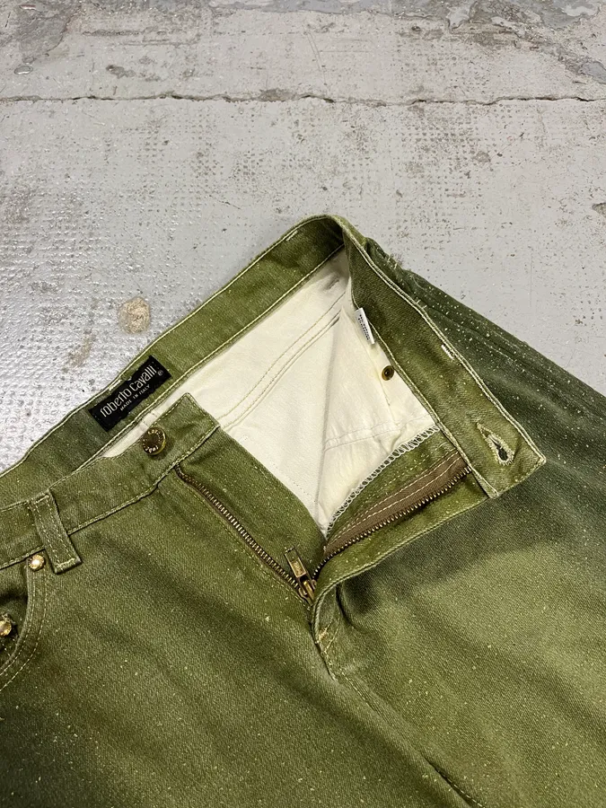 2000s Roberto Cavalli Gradient Green Glitter Pants - Image 9