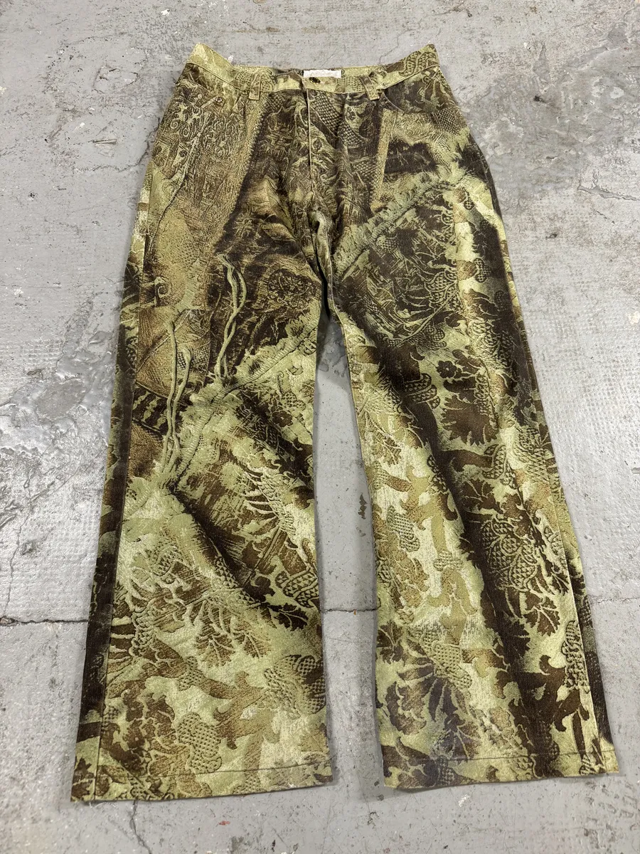 2000s Roberto Cavalli Green Asian World Cozy Pants - Image 5