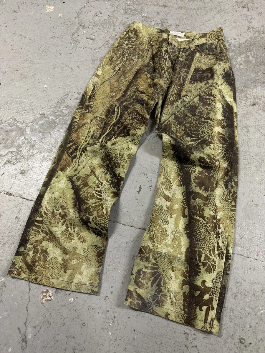 2000s Roberto Cavalli Green Asian World Cozy Pants - Image 6