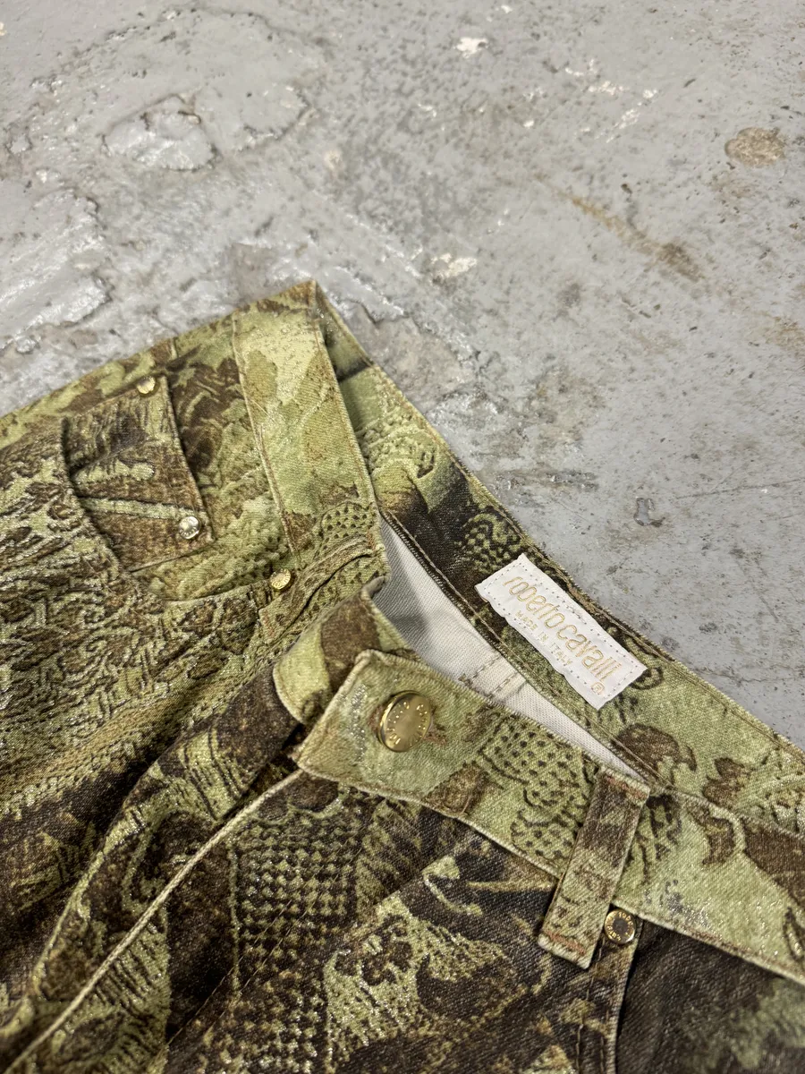 2000s Roberto Cavalli Green Asian World Cozy Pants - Image 7