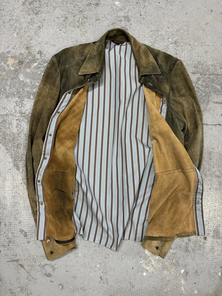 2000s Roberto Cavalli Green Faded Dust Leather Shirt - Image 6