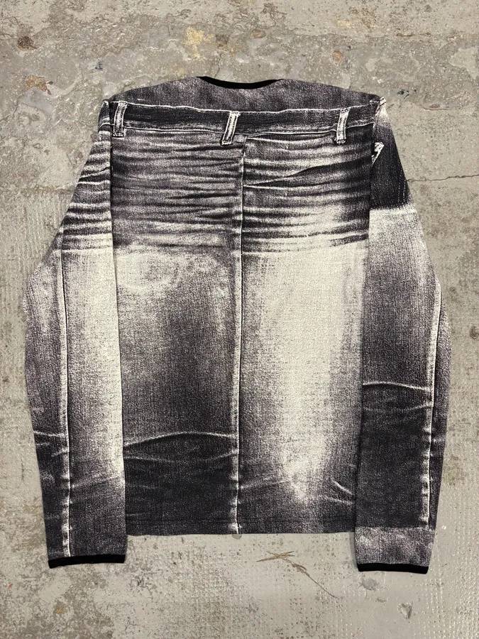2000s Roberto Cavalli Grey Denim Trompe L’Oeil Longsleeves - Image 6