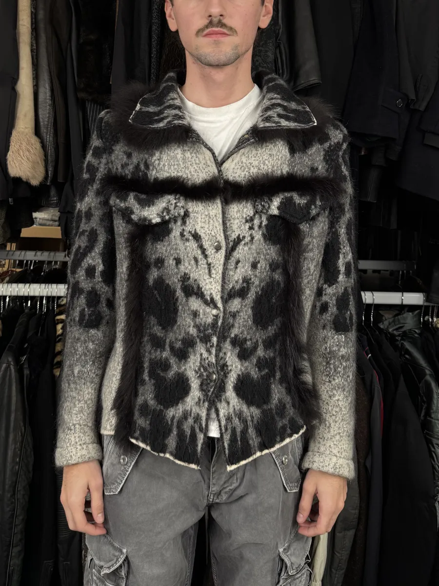 2000s Roberto Cavalli Grey Gradient Mohair Fur Cardigan Jacket - Image 3