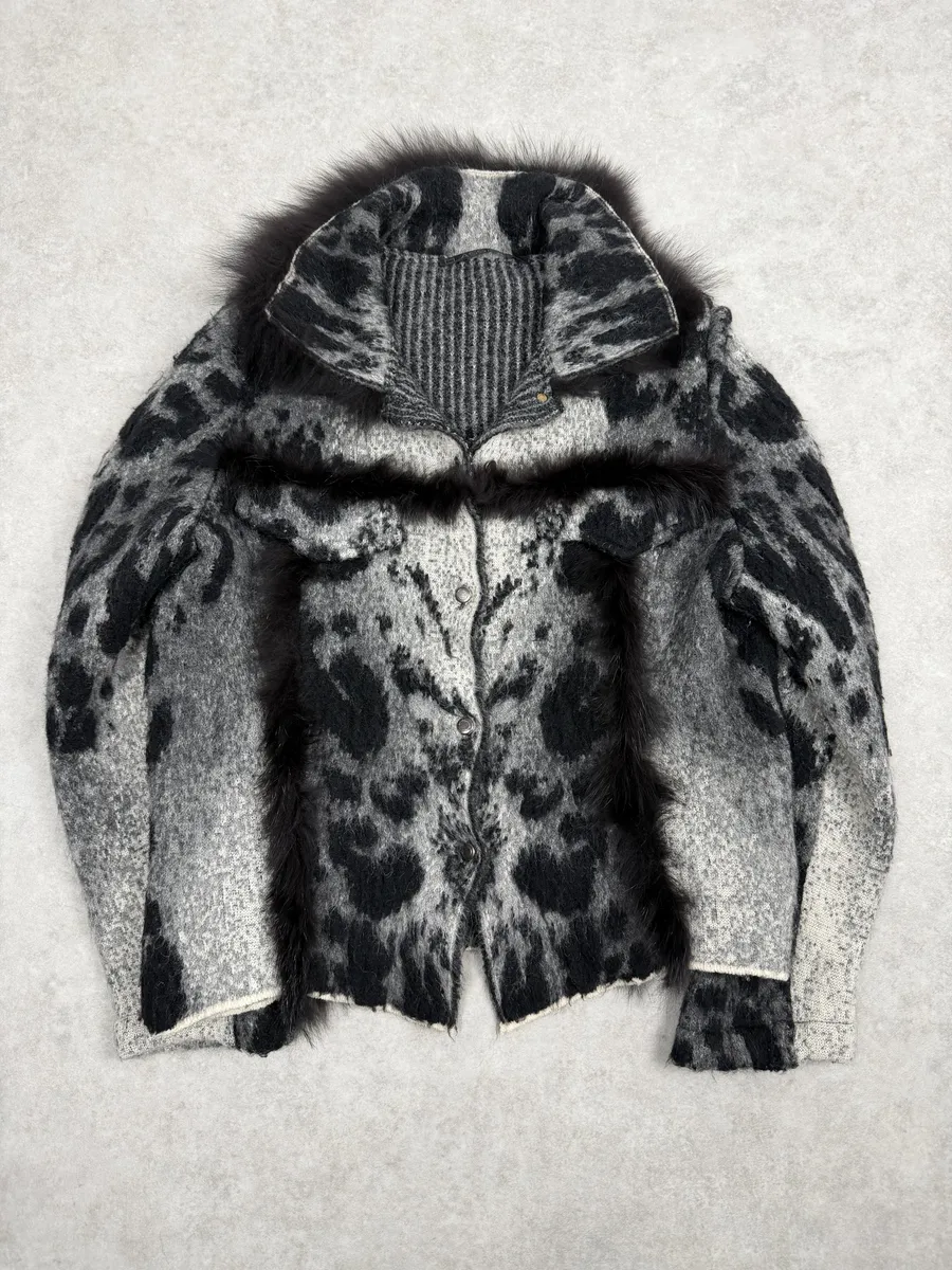 2000s Roberto Cavalli Grey Gradient Mohair Fur Cardigan Jacket - Image 5