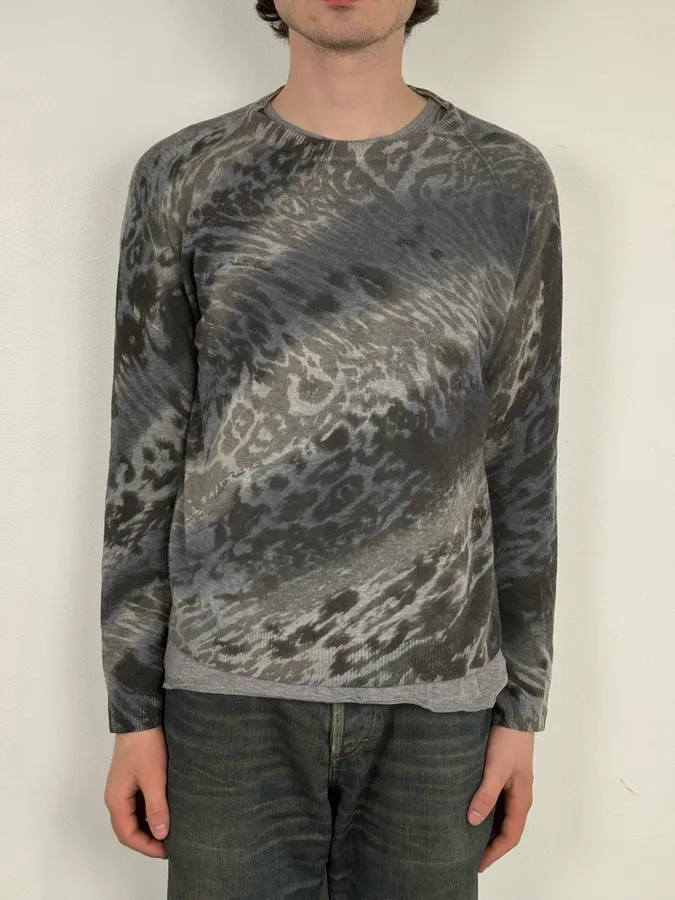 2000s Roberto Cavalli Grey Leopard Camo Sweater - Image 2