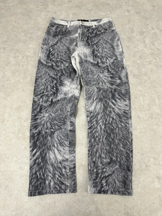 2000s Roberto Cavalli Grizzly Fur Print Grey Pants