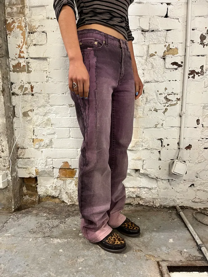 2000s Roberto Cavalli Irregular Purple Straight Leg Pants - Image 2