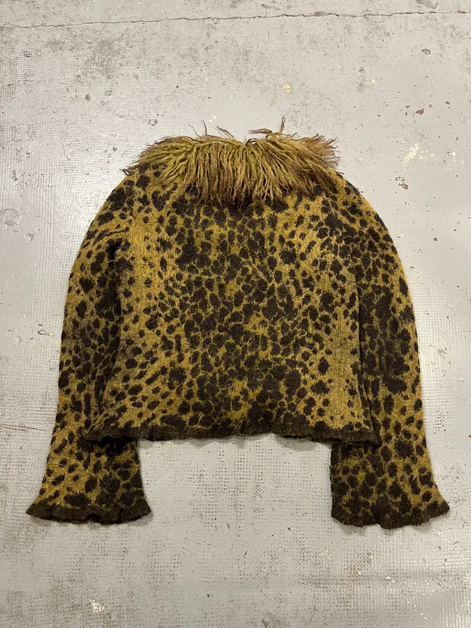 2000s Roberto Cavalli Khaki Mohair Leopard Print Cardigan - Image 5