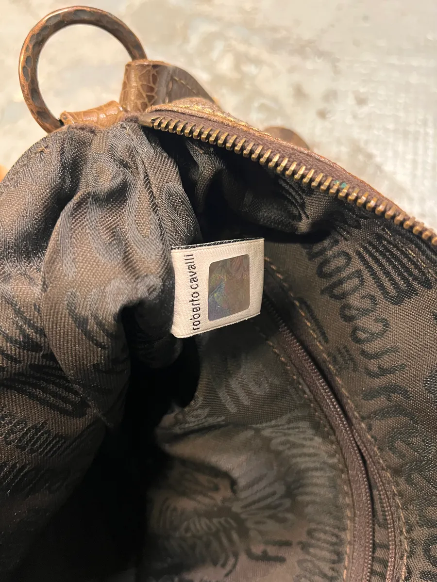 2000s Roberto Cavalli Leaf Silver Brown Handle Bag - Image 8