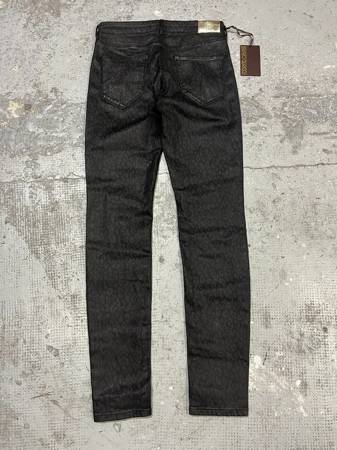 2000s Roberto Cavalli Leopard Dark Waxed Jeans - Image 8