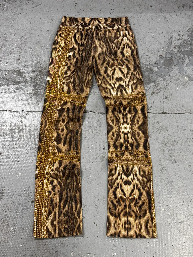 2000s Roberto Cavalli Leopard & Gold Chains Pants - Image 5