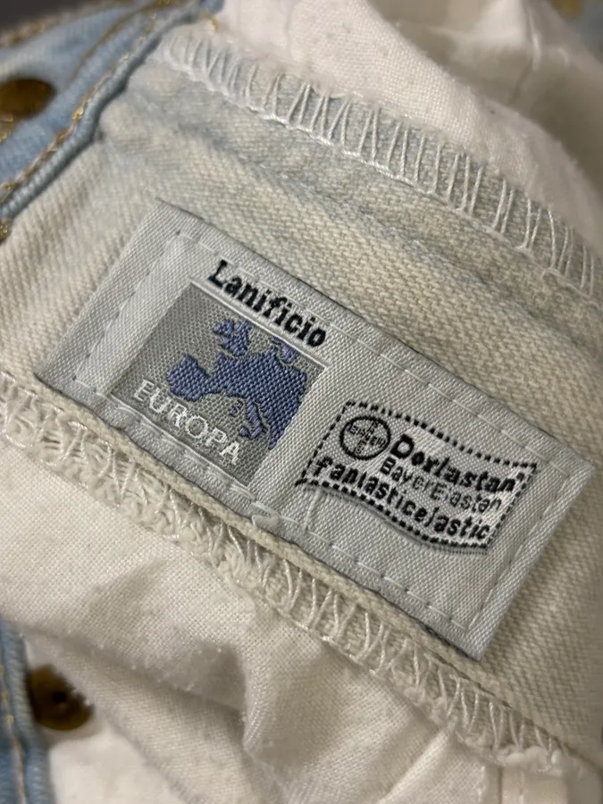 2000s Roberto Cavalli Light Blue Denim Gold Zebra Print Jeans - Image 11