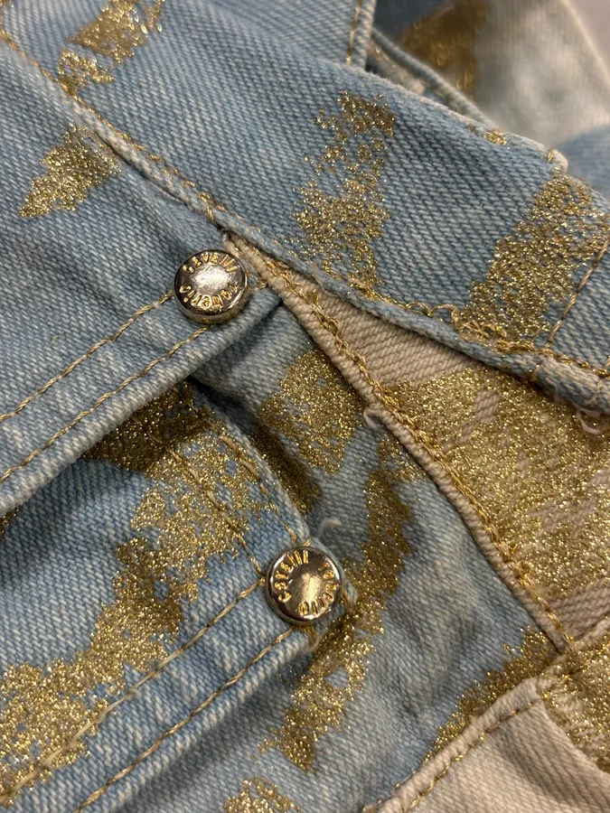 2000s Roberto Cavalli Light Blue Denim Gold Zebra Print Jeans - Image 12