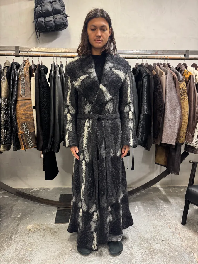 2000s Roberto Cavalli Long Mohair Black & White Contemporary Coat - Image 2