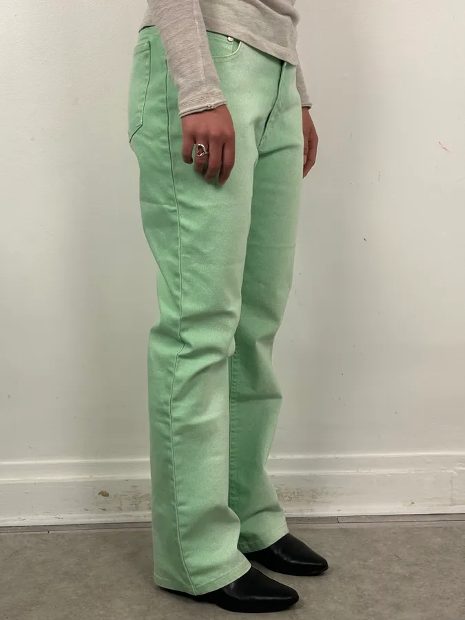 2000s Roberto Cavalli Mint Green Faded Jeans - Image 2