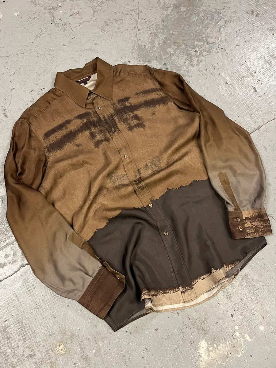 2000s Roberto Cavalli Natural Clay Terra Silk Shirt - Image 3