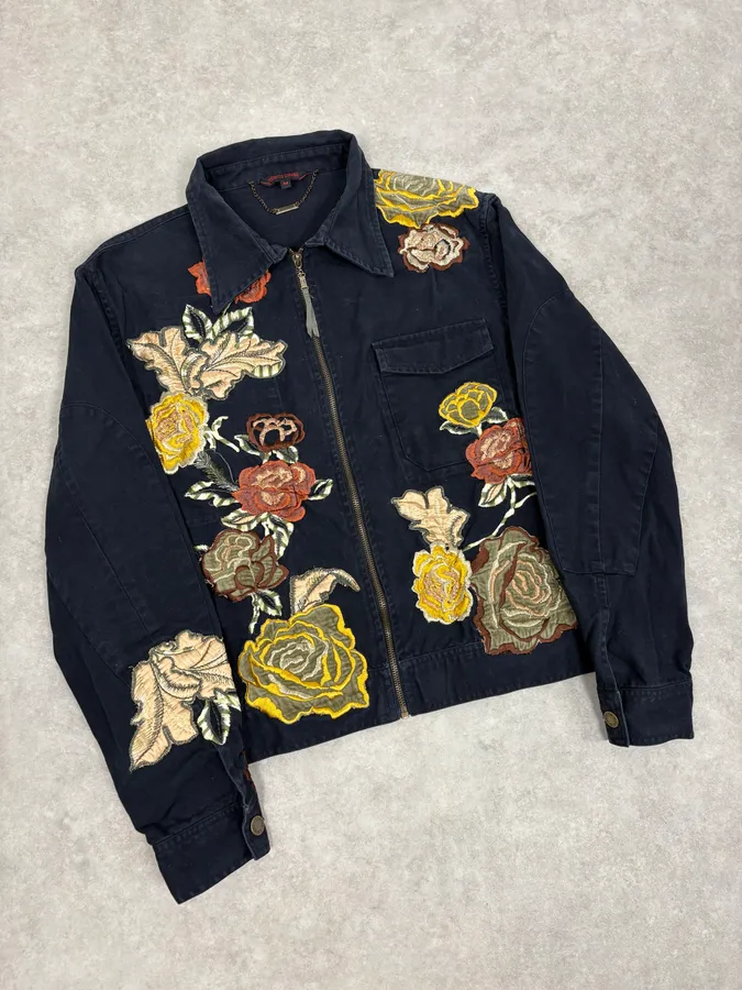 2000s Roberto Cavalli Navy Embroidered Floral Jacket - Image 4