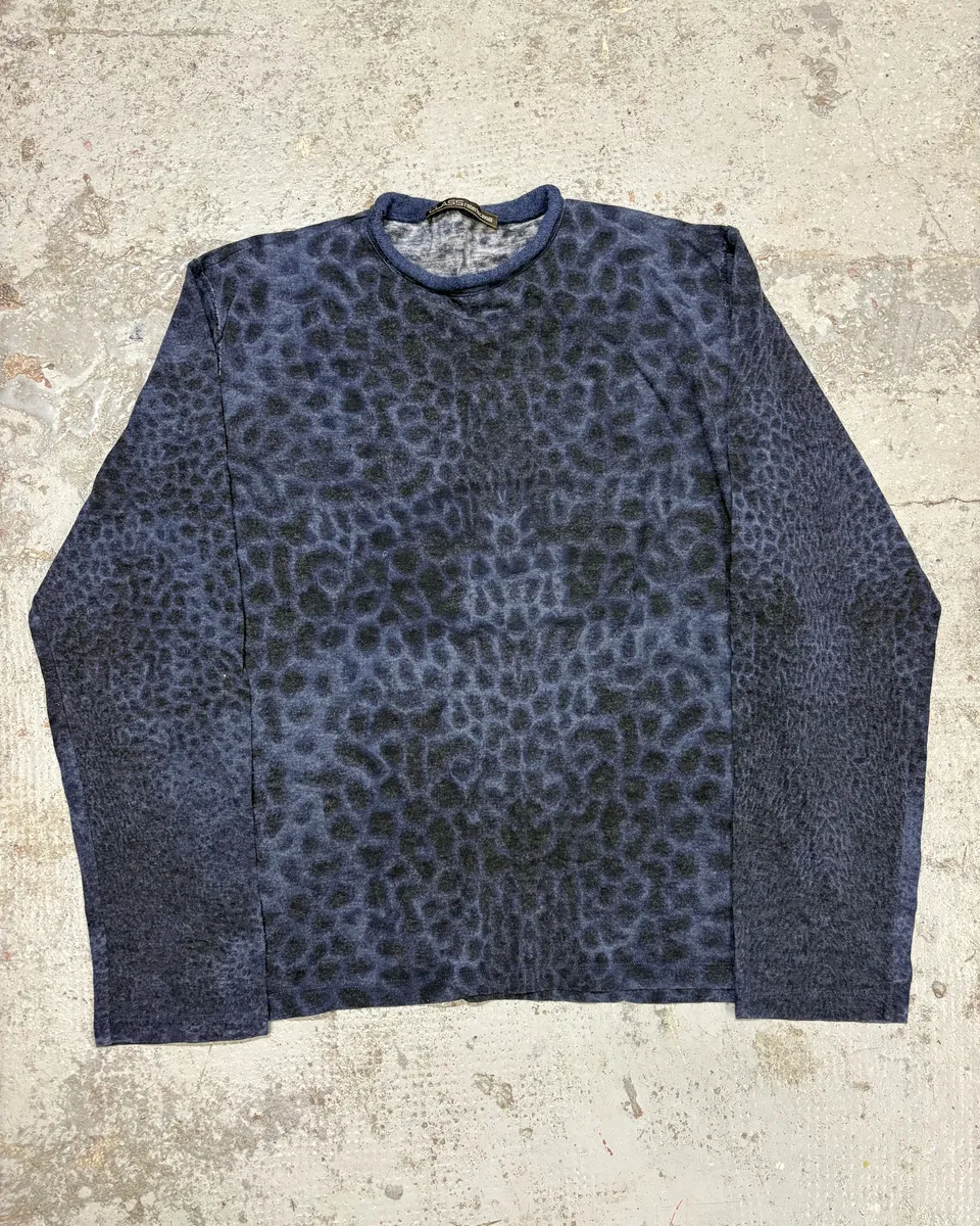 2000s Roberto Cavalli Navy Leopard Sweater