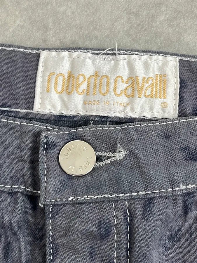 2000s Roberto Cavalli Navy Leopard Wide Pants - Image 10